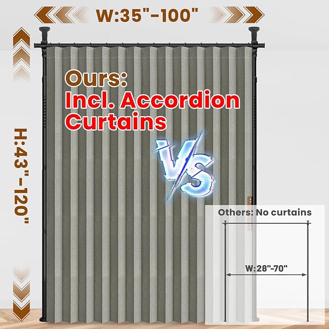 100% Blackout Room Divider Curtains Sets Grey W100 x L84 in 1 Panel No Drill