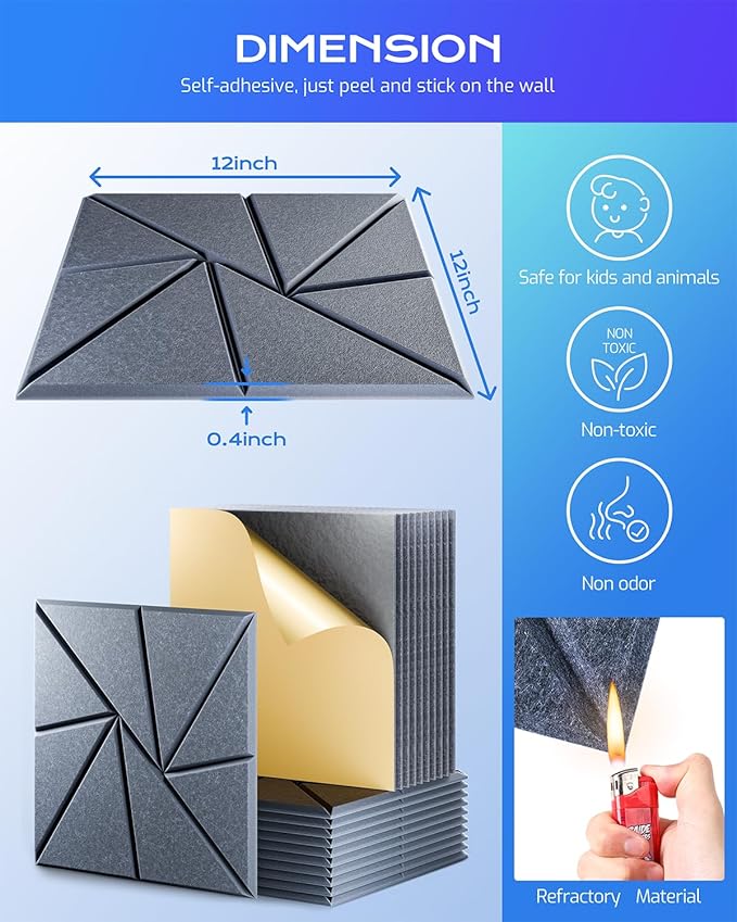 12 Pack Acoustic Panels, Sound Proof Foam Panels