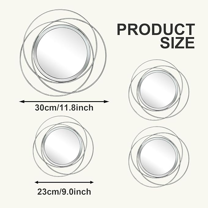 4 Piece Gold Round Wall Mirror Set Modern Metal Circle Home Decor