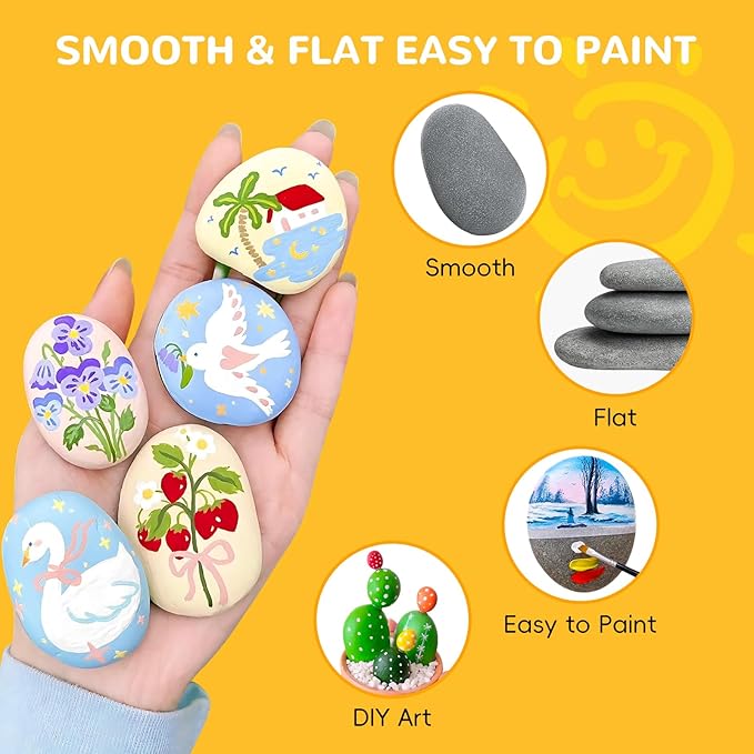 Simetufy 60pcs River Rocks for Painting Flat Smooth Stones for Arts DIY Kindness Rocks Craft Multiple Sizes