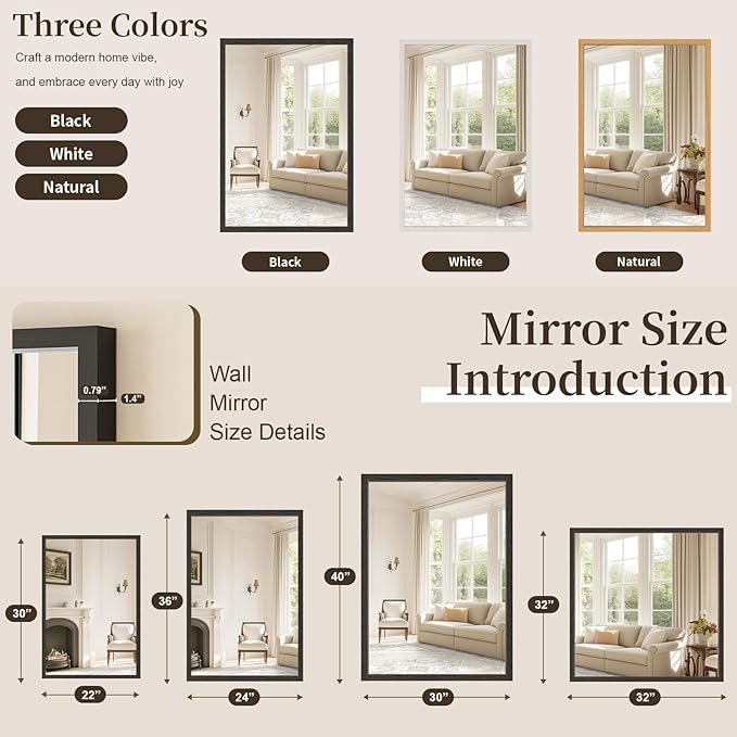 Syndra Black Wood Frame Bathroom Mirror, Waterproof Slim Deep Frame,