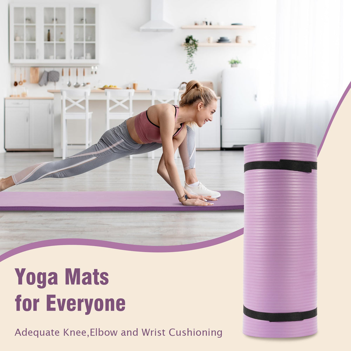 BalanceFrom Yoga Mat 1-Inch Extra Thick High-Density Exercise Mat with Non-Slip Surface & Carry Strap, Taro Purple