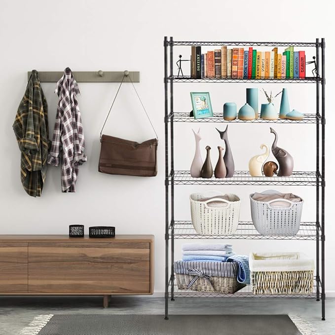 PayLessHere 42" D x 16" W x 72" H Wire Shelving Unit Heavy Duty Storage Rack 6-Tier Metal Shelf Garage Organizer Wire Rack,Black