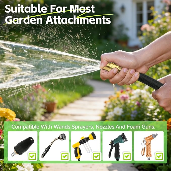 100ft Garden Hose – Lightweight & Flexible Water Hose, Leak-Proof Fabric & Non-Expandable with Shut-Off Valve for Yard, Outdoor Watering, Car Wash & RV