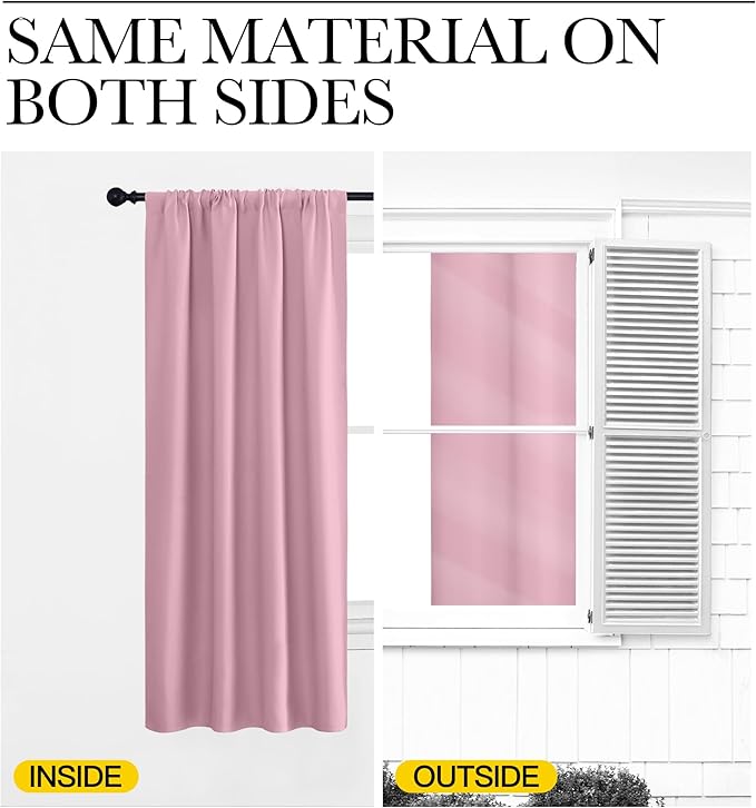 NICETOWN Kitchen Curtains, Short Blackout Curtains & Drapes, Rouge Pink