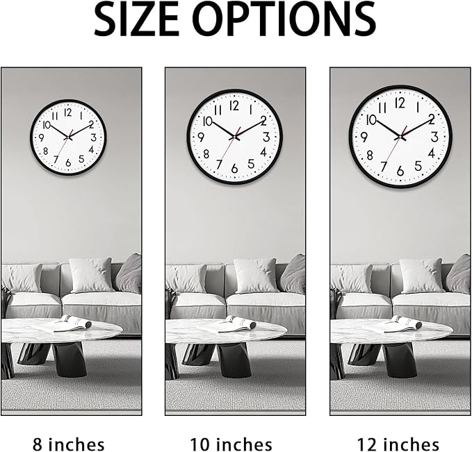 HZDHCLH Wall Clock Black, Silent Wall Clocks Battery Operated 12 Inch Modern