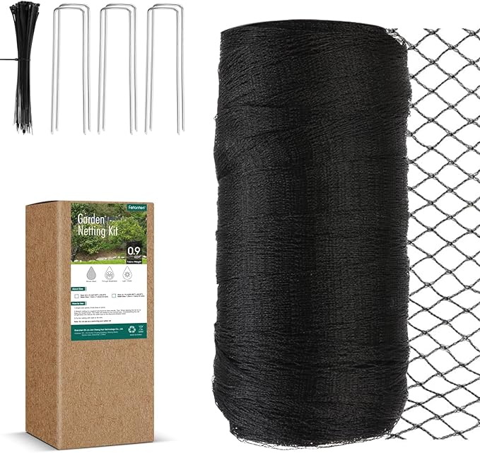 Bird Netting for Garden, Fetanten 28 x 30 FT Netting for Garden Protection Vegetables Fruit Trees Blueberry from Birds Deer Poultry, Heavy Duty Woven Mesh Net Animal Fencing with Ties and Staples