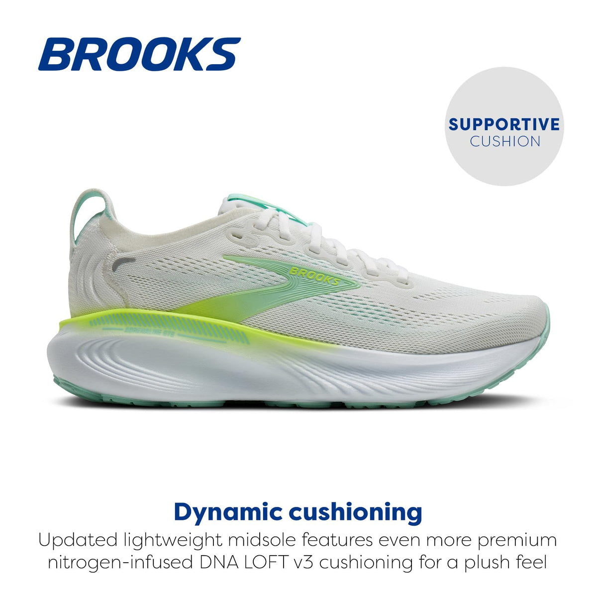 Brooks Women’s Adrenaline GTS 25 Supportive Running & Walking Shoe - White/Nightlife/Yucca - 5.5 Medium
