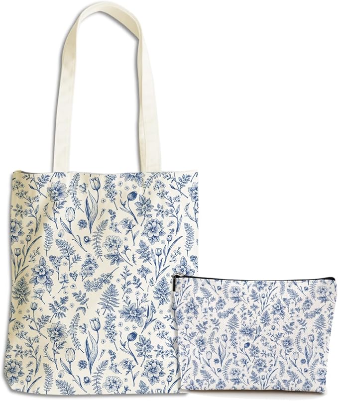 Flower Plant Lover Gifts for Women Canvas Tote Bag with Makeup Bag Cosmetic Bags Grocery Bags for Shopping Christmas