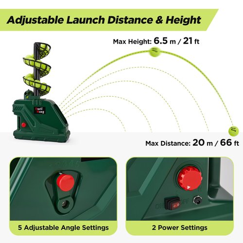 Furlihong 3819BH Portable Tennis Ball Machine – 5 Adjustable Angles, 2 Power Levels, 4 Serve Intervals, Up to 30 MPH, for All Skill Levels Training