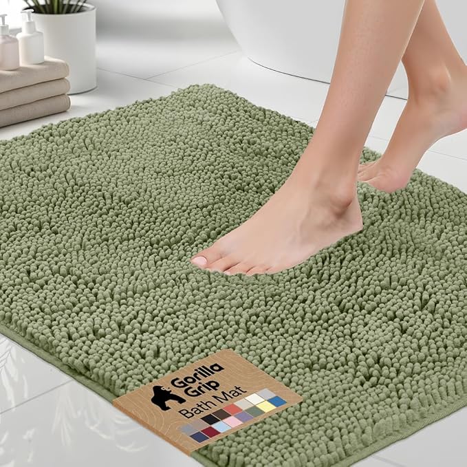GORILLA GRIP Bath Rug Mat 36x24, Soft Absorbent Chenille, Quick Dry Microfiber Mats, Rubber Backing Washable Shower Floor Rugs, Bathmat Runner, US Designed Bathroom Home Decor Accessories Sage Green