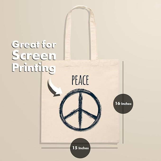 Carrywell (Not Made In China) Canvas Tote Bags 24-Pack, 15"x16", Bulk Promotional Totes For Screen Print, Cotton Reusable Shopping Bag, Blank Cloth With Handles