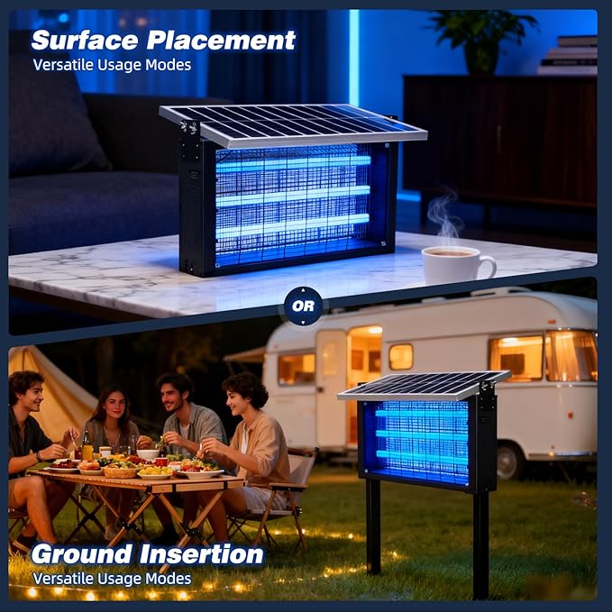 Super Large Solar Bug Zapper Outdoor for 8000 sq.ft, Portable Solar Bug Zapper with High Powered, Rechargeable Electric Bug Zapper for Patio Garden Backyard RV Camping Farm and Large Spaces