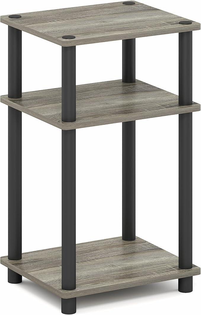 Furinno Turn-N-Tube Side Table, 3-Tier End Table with Open Shelf, Toolless Assembly Night Stand, Bedside Table, for Living Room, Bedroom, Grey Oak