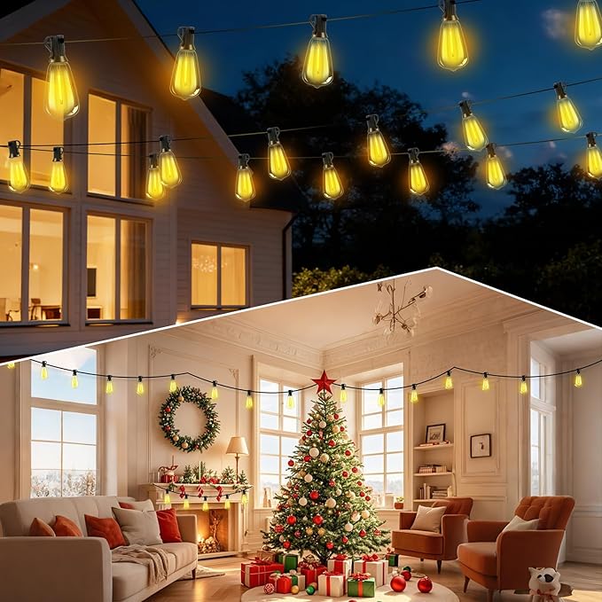 Solar Lights Outdoor Waterproof: ST38 100FT 30M Shatterproof Bulbs Patio Lights - Solar Powered & USB Charging- Remote Control 3 Light Modes Dimmable Solar Light - Camping Backyard Garden