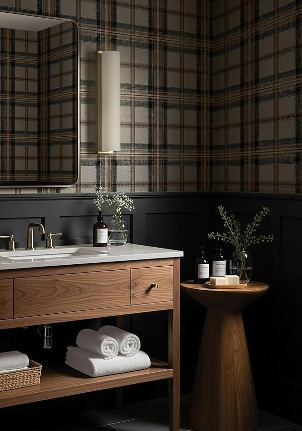 NextWall Harry & Grace Herringbone Plaid Premium Matte Non-Woven Peel and Stick