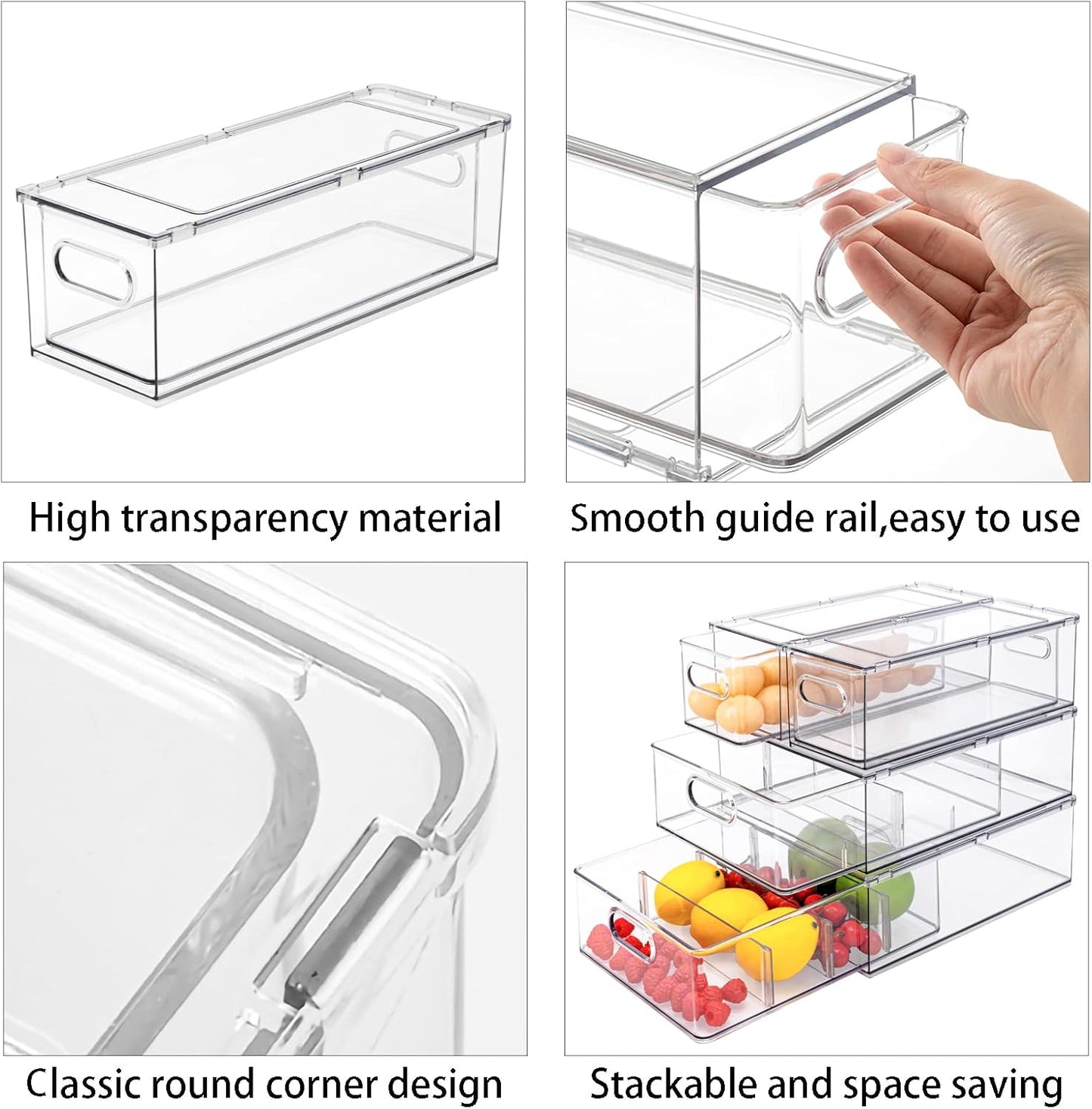 MineSign 2Pack Stackable Fridge Drawers Pull-Out Bins Divided Produce Saver Containers for Refrigerator Storage Organizers for Veggie Fruit Berry Pantry Cabinet Makeup Clothes