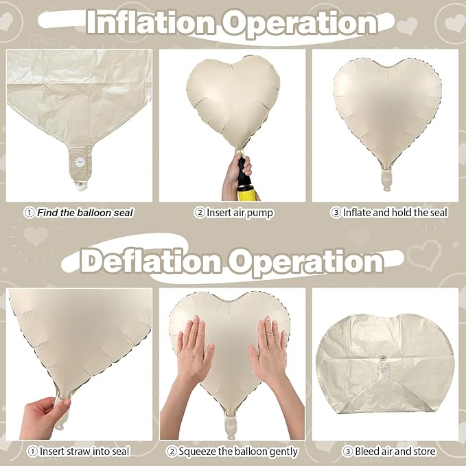 Blue Cream Heart Foil Balloons, 12Pcs Baby Blue Beige Nude Heart Shape Mylar Balloon, 18Inch Macaron Apricot and White Helium Balloons for Boho Birthdays Baby Shower Wedding Valentines Party Decor