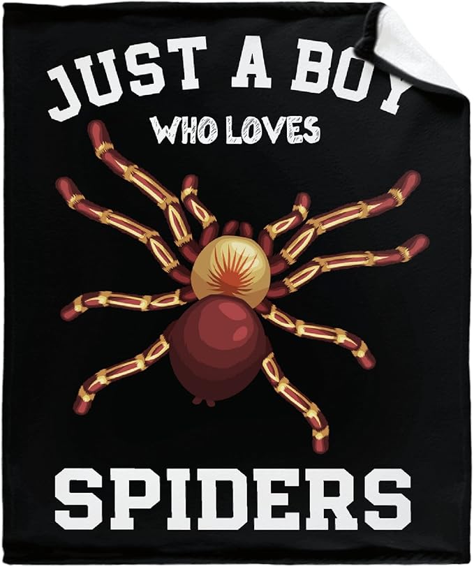 Just A Boy Who Loves Spiders Blanket Lightweight Cozy Flannel Fleece Throw Blanket Best Gift Home Decor for Bed Couch Outdoor Camping 50"x40" S for Kids