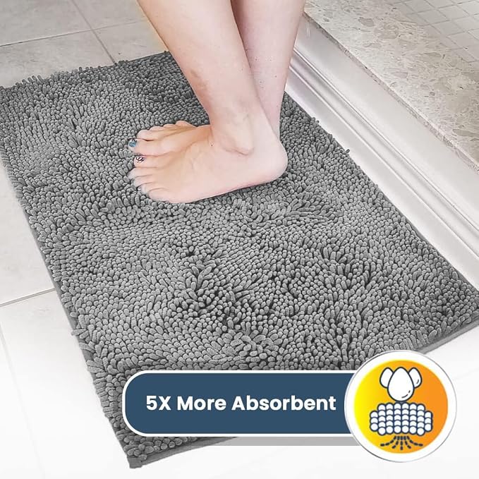 Muddy Mat® | Super Water Absorbent Door Mat Indoor, Microfiber Quick Dry Chenille Entryway Rug, Slip Resistant Front Door Mat, Indoor Mats for Entryway, Machine Washable Pet Rug, Light Grey 3ft x 4ft