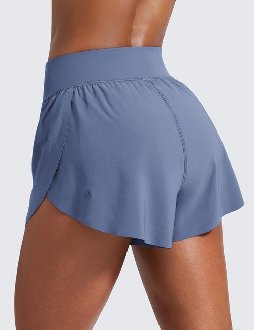 CRZ YOGA High Waisted Running Shorts - Comfy Mesh Liner for Women | Quick Dry & Split Design