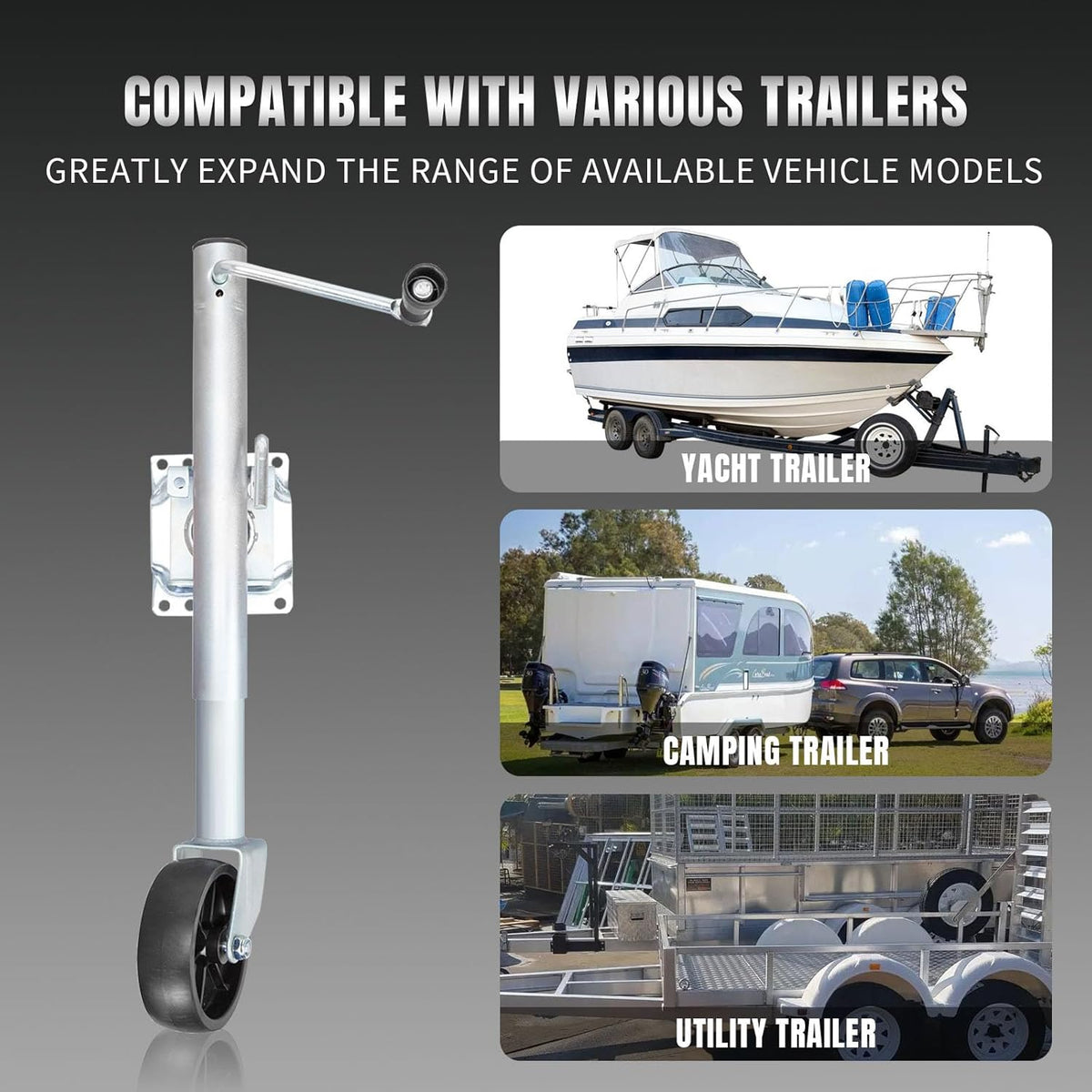 Road DAWG Boat Trailer Jack - Heavy Duty 1000 Lbs Capacity with 6-Inch Single Wheel | Swing-Back Design