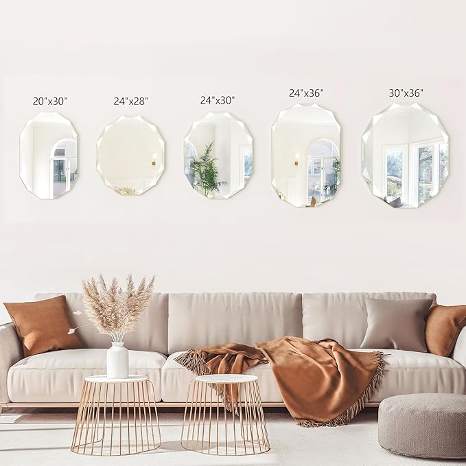 Bathroom Mirrors for Over Sink, Round Frameless Mirrors for Wall, 24x36 Inch