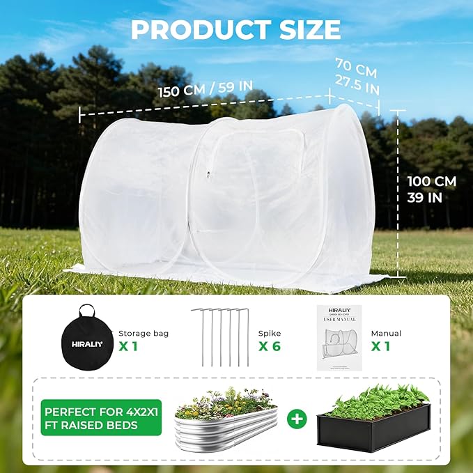 Hiraliy Garden Netting for Raised Beds,Garden Bed Cover Instant Pop-Up,Portable Garder Cover for Raised Garden Bed,Crop Cage for Protecting Plant for Indoor Outdoor,Elevated Bottom,59 X 27.5 X 39