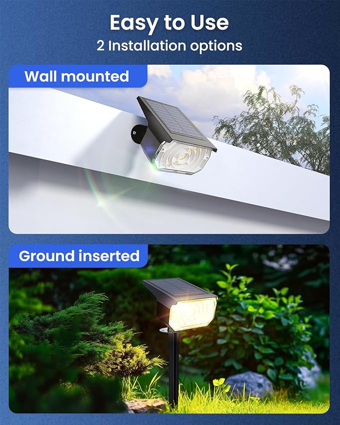 Solar Spot Lights Outdoor Waterproof IP67, 6 Lighting Modes 60 LED, Landscape Spotlights for Tree Yard Garden House Driveway Pathway（2 Pack）