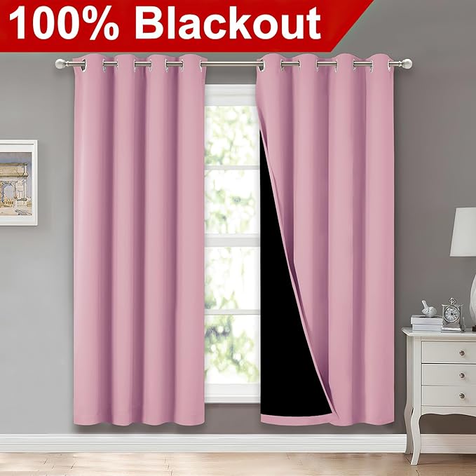 NICETOWN Crystal Pink Full Shade Curtain Panels, Pair of Energy Smart & Noise
