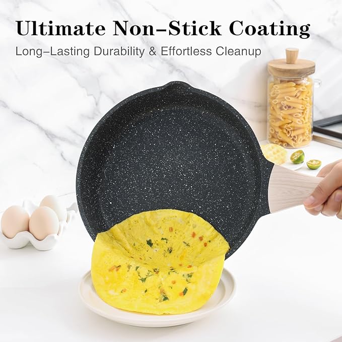 Nonstick Frying Pan Skillet, 9.5 Inch Granite Egg Omelet Pan, Healthy and Non Toxic, Induction Compatible, PFOA Free