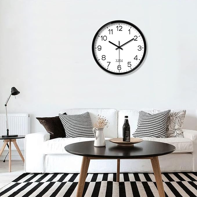 XFM Large Wall Clock Black Silent Wall Clocks Battery Operated 16 Inch Modern