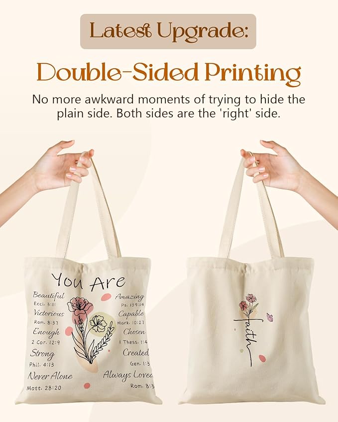 Miss Adola Canvas Tote Bag for Women – Aesthetic Canvas Bag with Zipper Cute Stylish Reusable Shoulder Totes for Shopping Work Daily Vacation, Purple Flower Bible