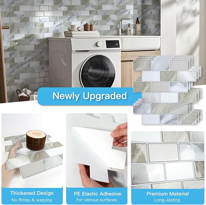 Art3d Peel and Stick Beige & White Wall Tiles – 12"x12" Thickened Design