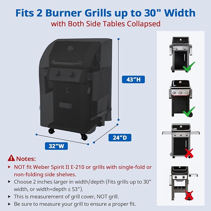 SunPatio 2 Burner Gas Grill Cover 32 inch, Heavy Duty Waterproof Small BBQ Grilling Cover, Compatible for Weber Char-Broil Nexgrill and More Grills with Collapsed Side Tables, All Weather Protection