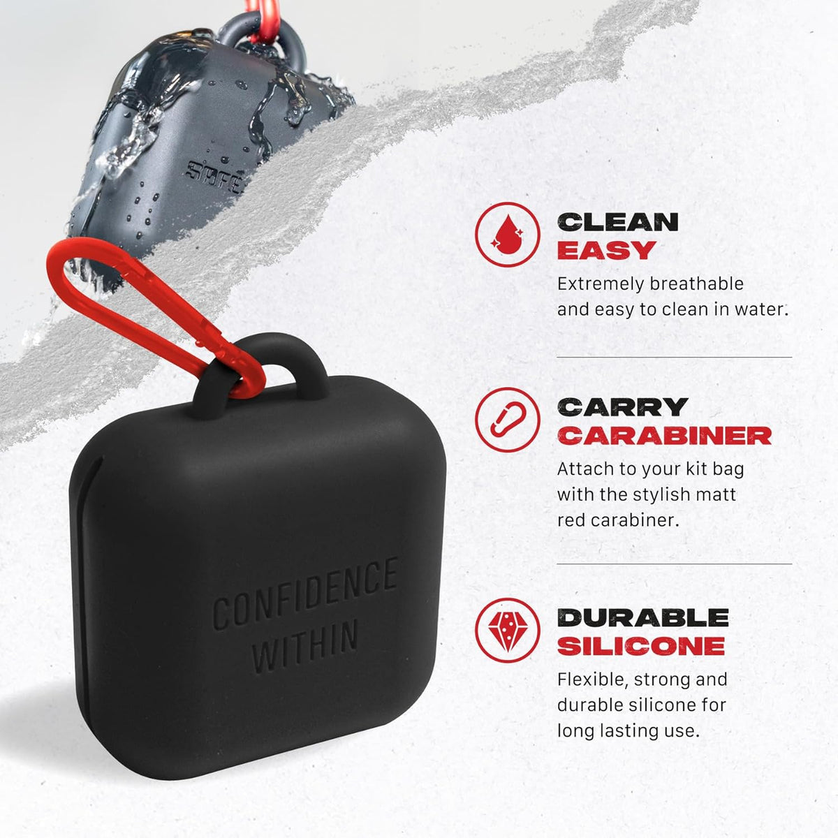 SAFEJAWZ Premium Mouthguard Case - Durable Silicone Design with Carabiner Clip | Black, One Size