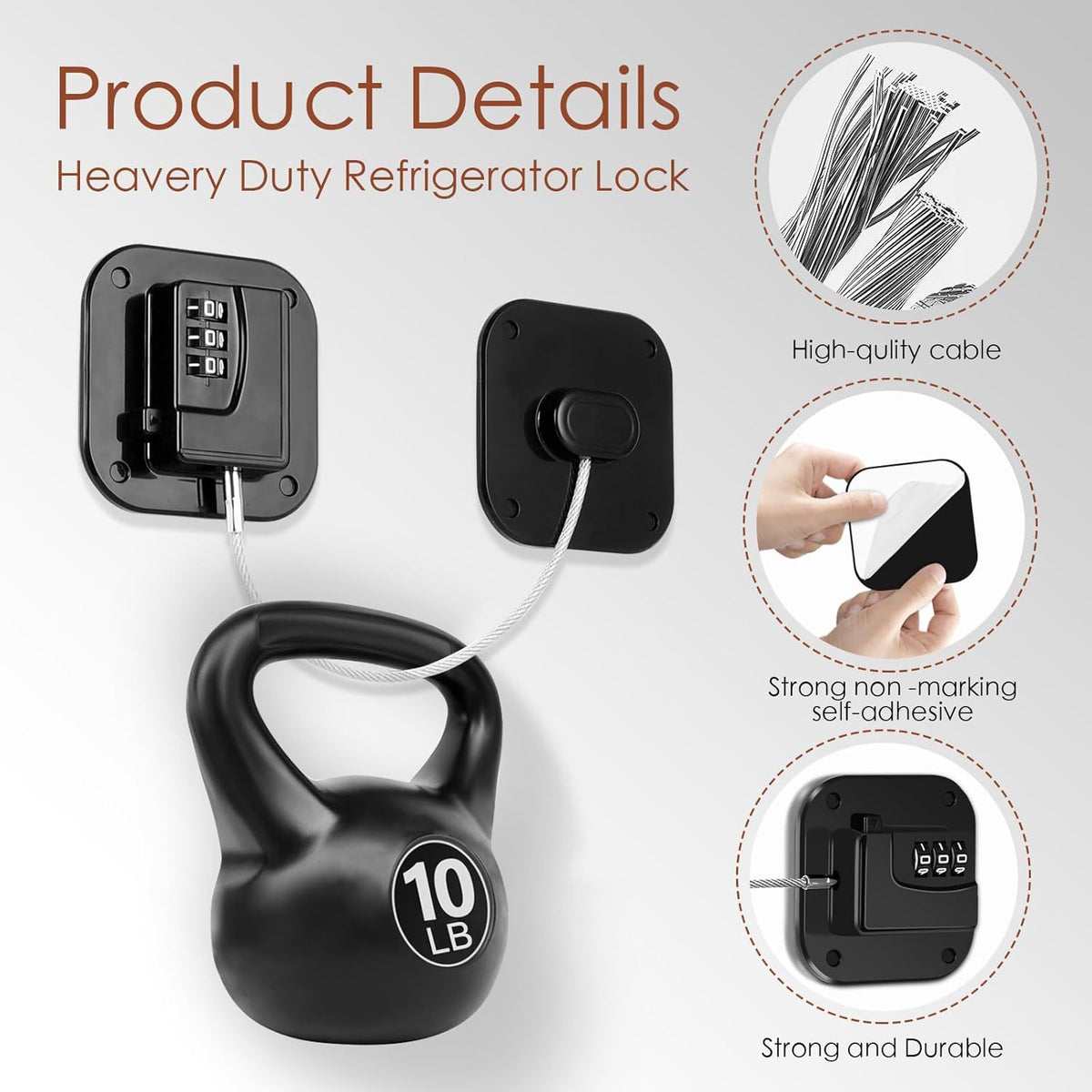 Refrigerator Lock, Combination Lock for Refrigerator Cabinets, Drawers, Heavy Duty Fridge Lock, Easy Install No Keys Needed (2 Pack)