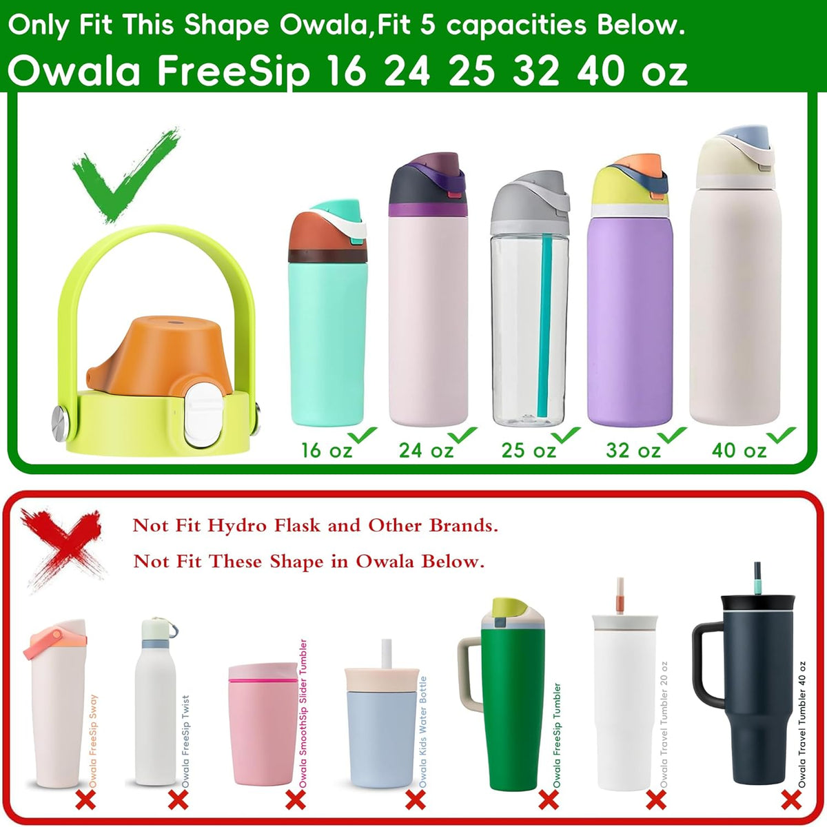 Owala 2-in-1 Replacement Lid - Leak-Proof, BPA-Free Top for 16oz, 24oz, 25oz, 32oz, 40oz Cups