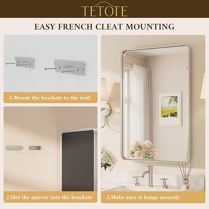 TETOTE Brushed Nickel Bathroom Mirror 24 x 36 Inch