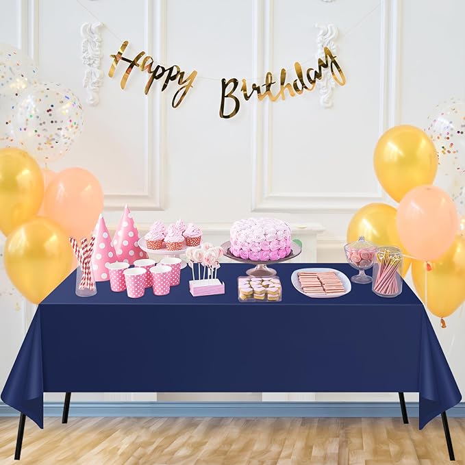 WNINK 6 Pack Navy Blue Tablecloths Dark Blue Rectangle Disposable Plastic Table Cloths 54" x 108" for Birthday, Retirement, Bridal Shower, Wedding, BBQ, Picnic Parties