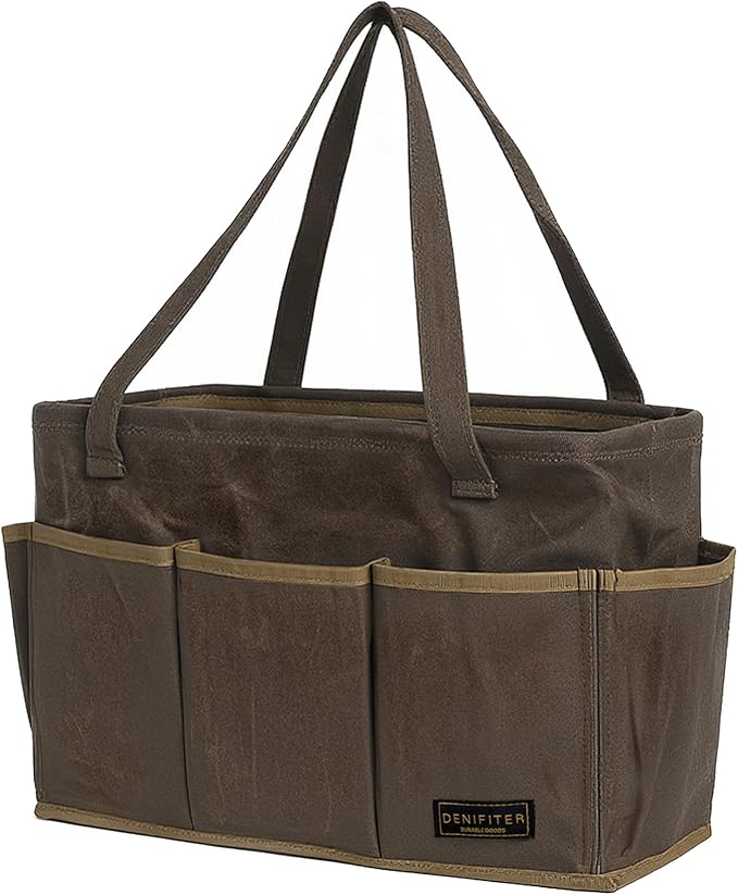 15.5-Inch Waxed Canvas Tool Bag - Foldable Open Top Heavy-Duty Multi-Purpose Wrench Pouch with Handle, Water-Resistant (Grey)