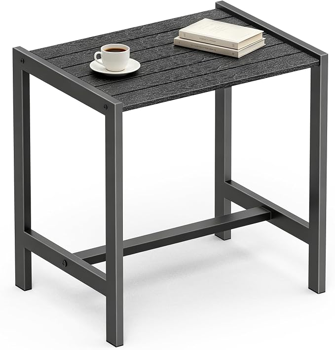 Small Outdoor Table Black Patio Side Table with Storage, Square Metal Porch End Table, Weather Resistant Adirondack Side Table for Pool, Balcony and Backyard