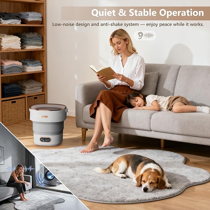 Mini Laundry Machine 16L — Foldable Portable Laundry Machine and Spinner for Baby Clothes, Underwear, Socks; Ideal for Travel, Dorms, Camping
