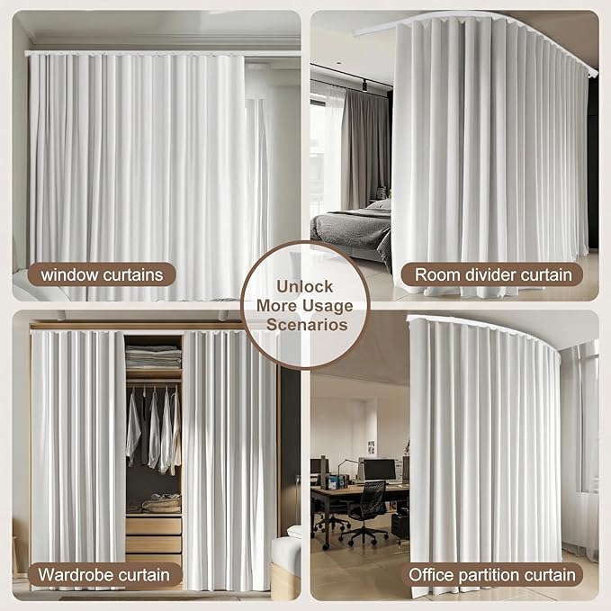 MaKefeile Room Divider Curtains & Flexible Bendable Tracks Set, Privacy