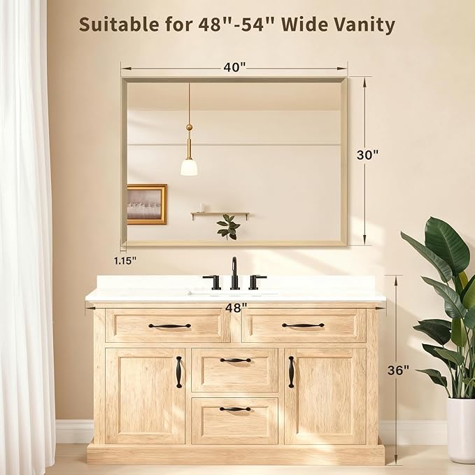 Oak Wood Effect Framed Wall Mirror, 30x40 Rectangle Mirror, Anti-desilvering