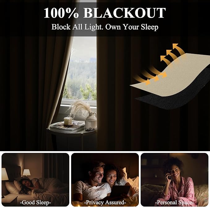 RYB HOME 100% Blackout Sliding Door Curtain, Extra Wide Room Divider Curtain