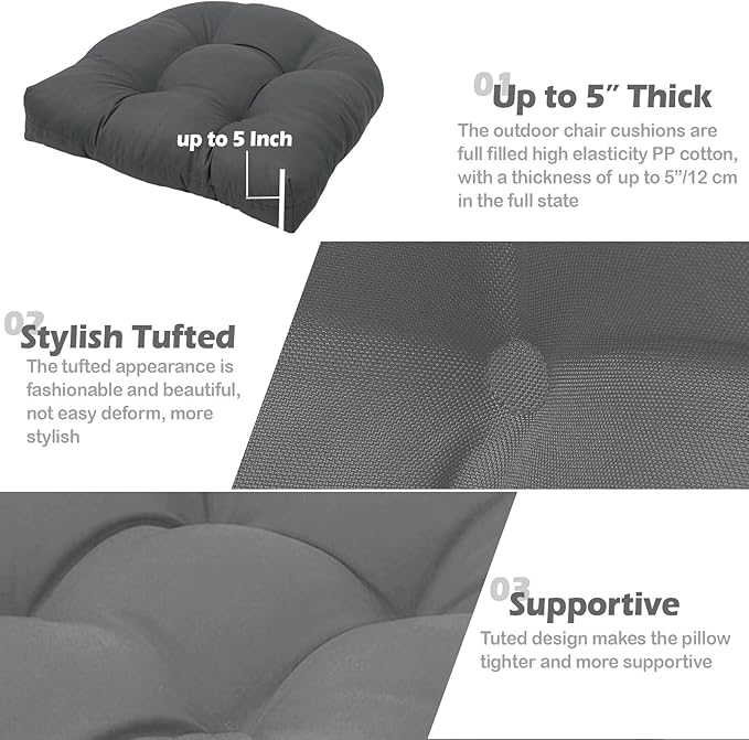MTMR Outdoor Chair Cushions Set of 2, Water-Repellent 19”X19” Patio Chair Cushions with High Elasticity PP Cotton, No Fading Tufted Patio Seat Cushions for Outdoor Furniture, Thick Outdoor Cushions