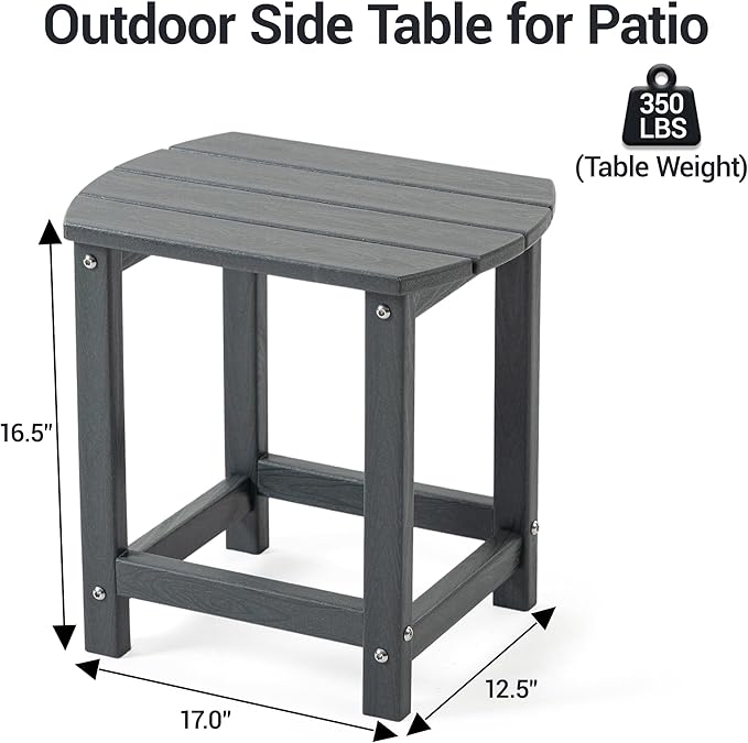 HDPE Patio Side End Table, Waterproof Outdoor Small Table for Patio, Garden, Poolside, Balcony, Deck, Porch, Backyard, Outdoor or Indoor Use, Grey