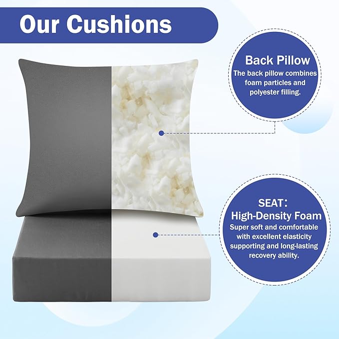 IASEAHK Outdoor Seat Cushion Set, Waterproof & Fade Resistant Patio Chair Cushions, Outdoors Cushion for Patio Furniture, 24 x 24 x 5.75 Inch, Outdoor Couch Cushions with Handle and Ties, Dark Grey