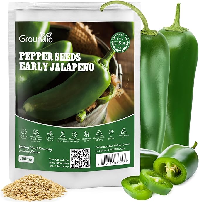Groundio Jalapeno Pepper Seeds for Planting, Non-GMO Heirloom Vegetable Seeds for Outdoor Home Garden, Easy to Grow, Perfect for Salsa & Hot Sauce